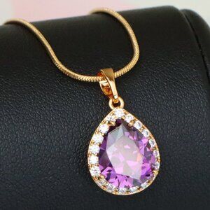 "Teardrop Purple Pendant with Crystal Halo in Elegant Rose Gold Finish, XPPT1615
